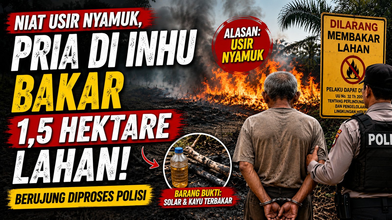 Pria di Inhu Bakar 1,5 Hektare Lahan untuk Usir Nyamuk, Berujung Diproses Polisi