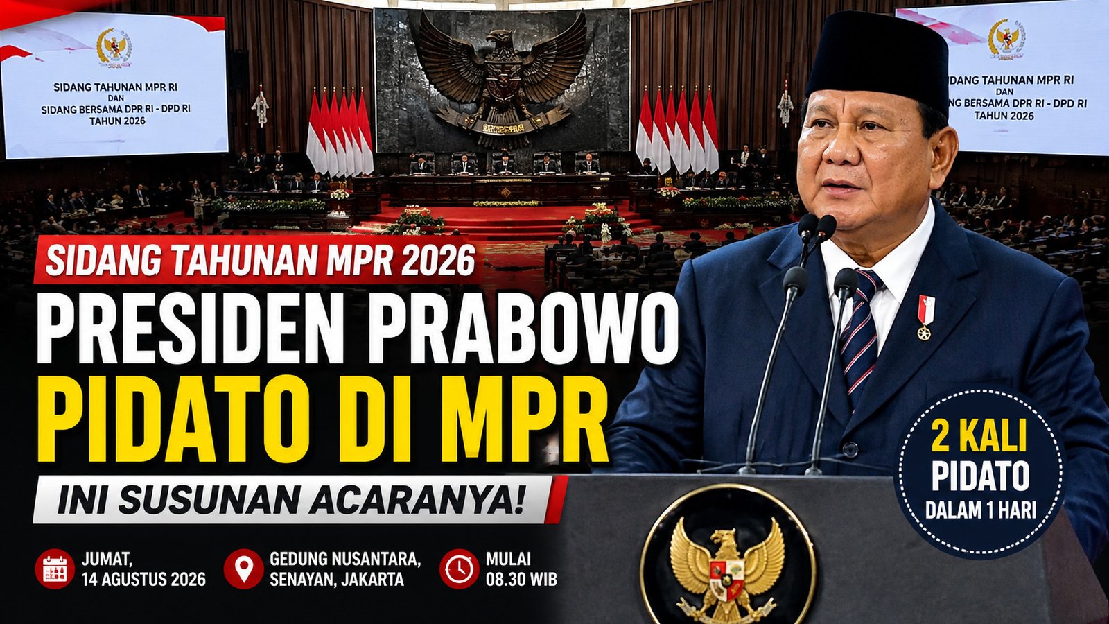 Presiden Prabowo Pidato di Sidang Tahunan MPR 2026, Ini Susunan Acaranya