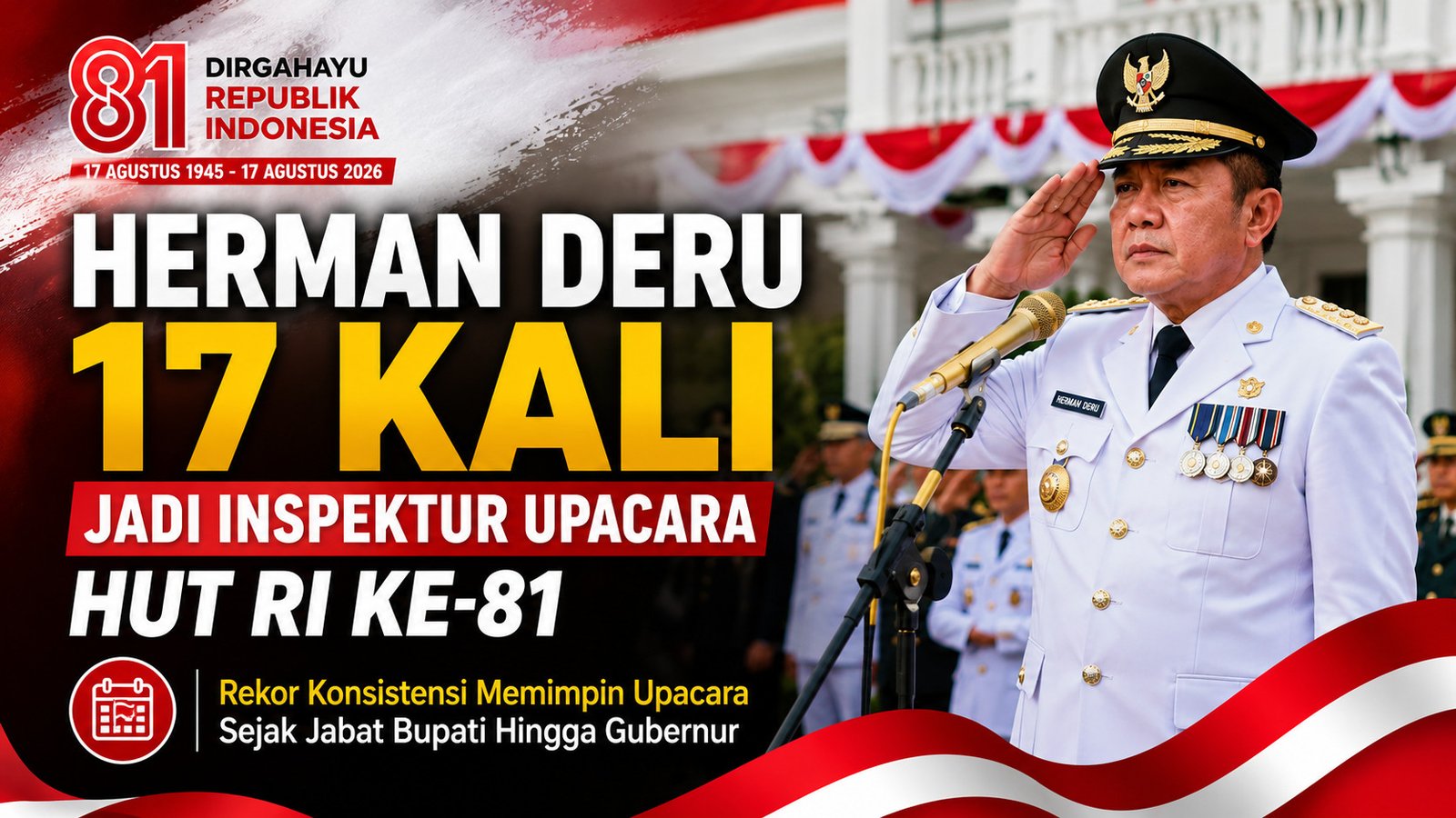 Herman Deru Jadi Inspektur Upacara HUT RI ke-81, Catat 17 Kali Pimpin Upacara